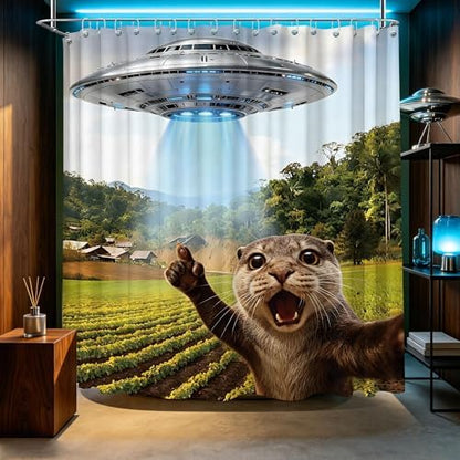 Extra Long 108x72 Inchs Shower Curtain Extra Tall Funny Otter XL Fun UFO Shower Curtains for Large Bathroom Decor Sets, Waterproof Cloth Fabric with Hooks
