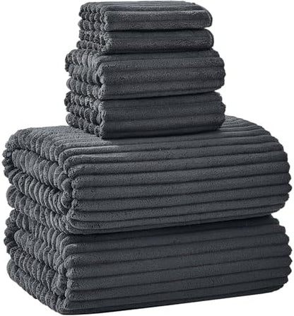 6 PC Bath Towel Set, 40"x80" Oversized Bath Sheets, Charcoal Gray