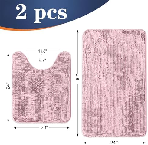 OLANLY Chenille Bathroom Rugs Mats Set 2 Piece, 36"x24"+24"x20", Dusty Rose
