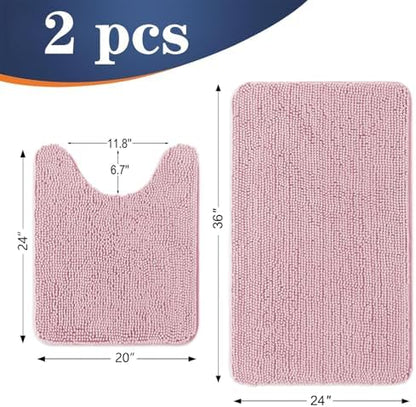 OLANLY Chenille Bathroom Rugs Mats Set 2 Piece, 36"x24"+24"x20", Dusty Rose