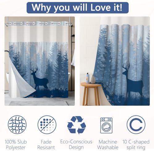 No Hook Shower Curtain with Snap in Liner 71x74 Inch