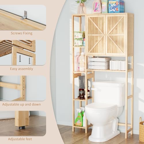 Bamboo Over-the-Toilet Storage Cabinet with Shelves for Small Bathrooms