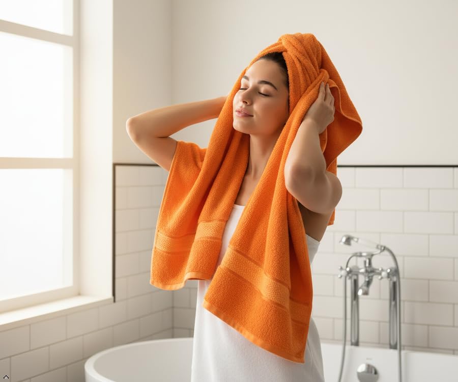 6 Piece Bath Towel Set, 2 Bath, 2 Hand, 2 Washcloths, Orange