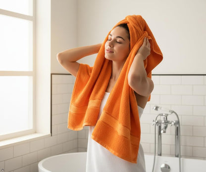 6 Piece Bath Towel Set, 2 Bath, 2 Hand, 2 Washcloths, Orange