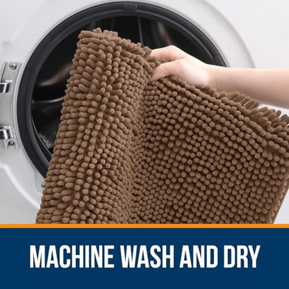 OLANLY Chenille Bathroom Rugs Mats Sets 2 Piece, 47"x20"+24"x20", Mocha