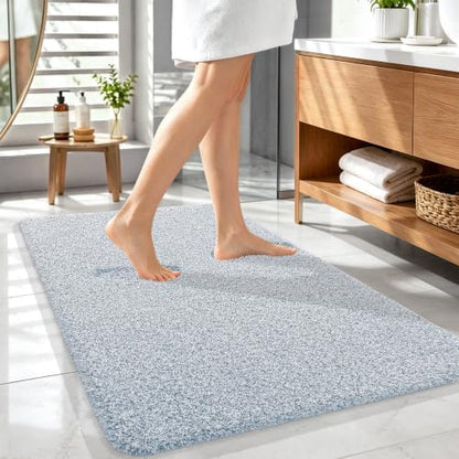 OLANLY Microfiber Bathroom Rugs 44x32, Quick Dry Mat, Airy Blue and White
