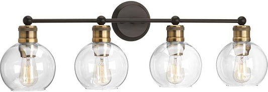 Hansford Collection 4-Light Clear Glass Coastal Bath Vanity Light Antique Bronze