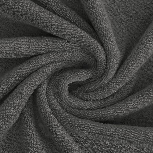 Feather & Stitch 100% Cotton 625 GSM Bath Towel Set of 6, Ultra Soft Highly Absorbent 2 Bath Towels, 2 Hand Towels & 2 Washcloth - Luxury Quick Dry Shower Towels (Dark Grey)