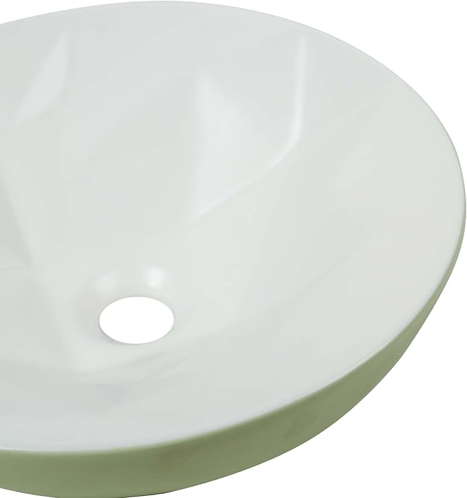 Fine Fixtures Bathroom Sink - 16 Inch Round Ceramic Vessel Sink, Modern Textured Interior Bowl Design, Perfect Sink for Bathroom Vanity, Sage Green Wash Basin