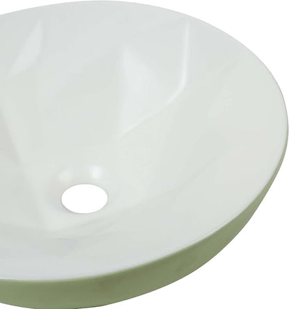 Fine Fixtures Bathroom Sink - 16 Inch Round Ceramic Vessel Sink, Modern Textured Interior Bowl Design, Perfect Sink for Bathroom Vanity, Sage Green Wash Basin