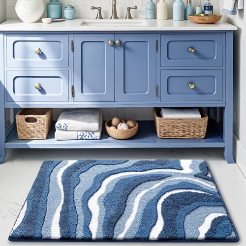 LUMI Coastal Bathroom Rug Soft Microfiber Absorbent Bath Mat 20x32