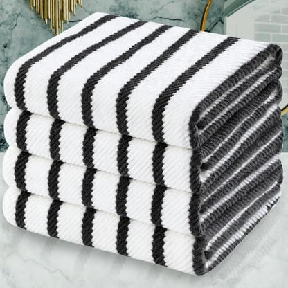 VOOVA & MOVAS Bath Towels 4PC, 100% Cotton, 30x56 in, Black White