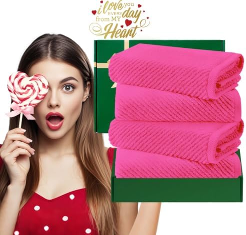 VOOVA & MOVAS Hot PinkHand Towels 4PC, 100% Cotton, 18x28 in