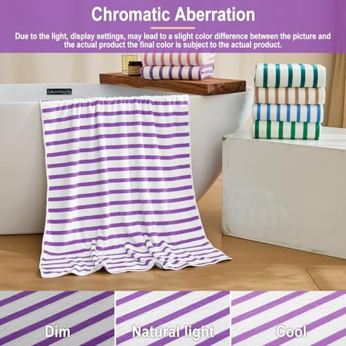 JML Microfiber Beach Towels, 4 Pack, 27" x 55", Cabana Stripe Purple