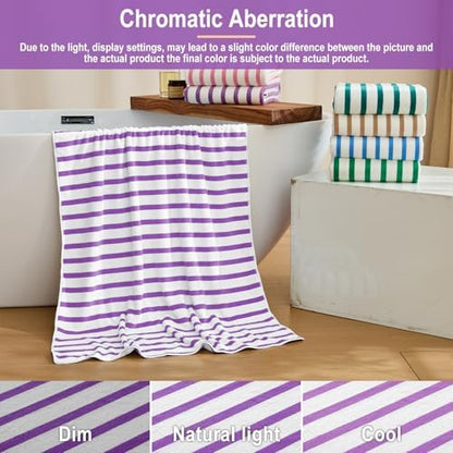 JML Microfiber Beach Towels, 4 Pack, 27" x 55", Cabana Stripe Purple