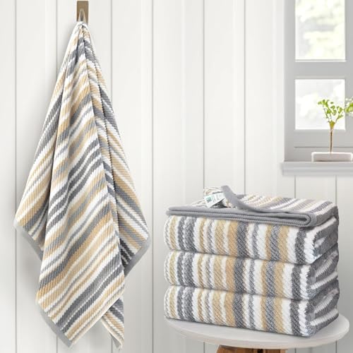 VOOVA & MOVAS Bath Towels 4 Pack, 100% Cotton, 28x52 in, Tan Gray Beige