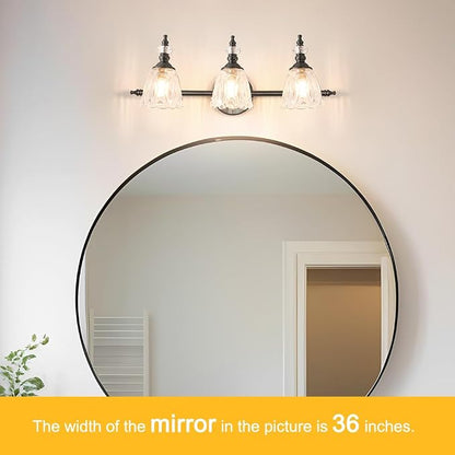 Matte Black Bathroom Vanity Light, Farmhouse Bathroom Light Fixtures Over Mirror, 3 Light Vanity Lighting Fixtures, Flower Glass Shade Wall Sconce Lighting