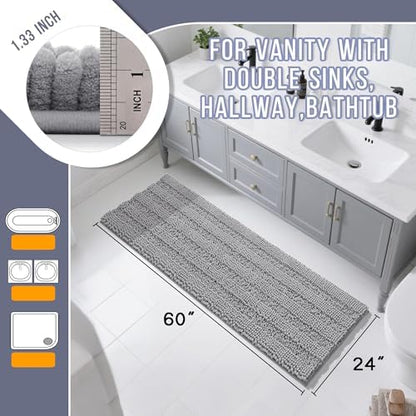 Yimobra Bathroom Runner Rugs 60"x24", Non Slip and Absorbent Bath Mat, Super Soft Water Absorbent Hallway Carpet, Machine Washable Rug for Vanity Tub Shower, Gray