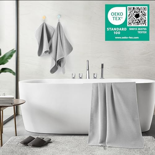 POLYTE 430 GSM Poly Blend Microfiber Quick Dry Waffle Bath Towel Set of 6