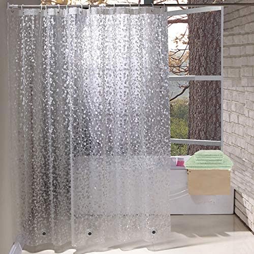EurCross EVA PVC Free Heavy Duty Shower Curtain Liner 72 x 72 inches with 3D Pebble Design, Weighted Waterproof Plastic Clear Shower Curtain for Bathroom with 5 Magnets,not Stiff