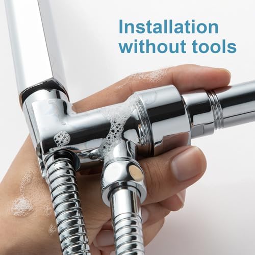 OFFO Shower Head Holder All Metal for Handheld Shower Head, Adjustable Shower Arm Mount with Solid Brass Pivot Ball, 1/2 in IPS Female Inlet and Male Outlet, Chrome