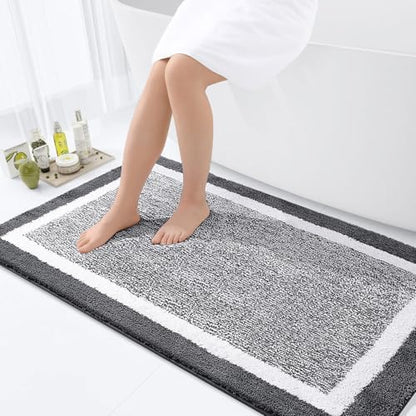 OLANLY Large Bathroom Rugs 47x32, Absorbent Microfiber Bath Rugs, Dark Grey