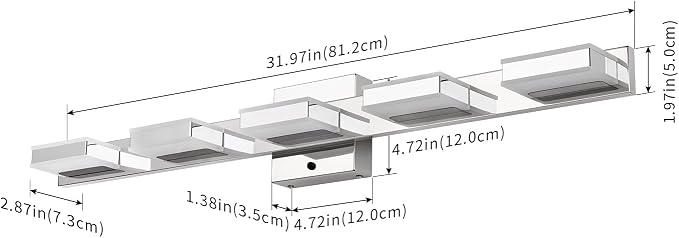 mirrea 32" 5 Light 3CCT LED Chrome Bathroom Vanity Light Fixture | Over Mirror,Bathroom Lighting,3000K/4000K/5000K ,Dimmable,Rust-resistant,Moisture-resistant,Acrylic shade,Wall Mount