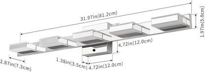 mirrea 32" 5 Light 3CCT LED Chrome Bathroom Vanity Light Fixture | Over Mirror,Bathroom Lighting,3000K/4000K/5000K ,Dimmable,Rust-resistant,Moisture-resistant,Acrylic shade,Wall Mount