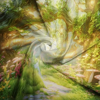 Fantasy Forest Path Shower Curtain Fairy Magical Enchanted Misty Jungle Mushroom Floral Tree Butterfly Lantern Spring Wonderland Bath Curtain Fabric Bathroom Accessories Decor with Hooks 84W x70L