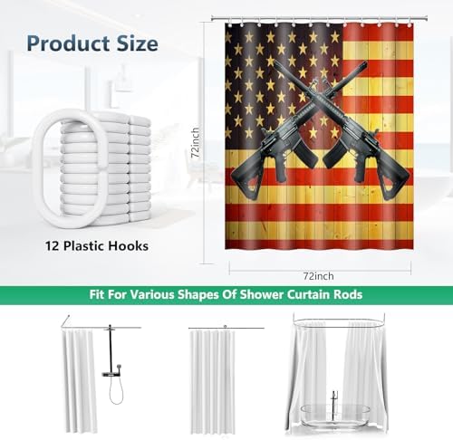 Crossed AR-15 Rifles US Pride Flag Shower Curtain with Hooks 72 x 72 Inches