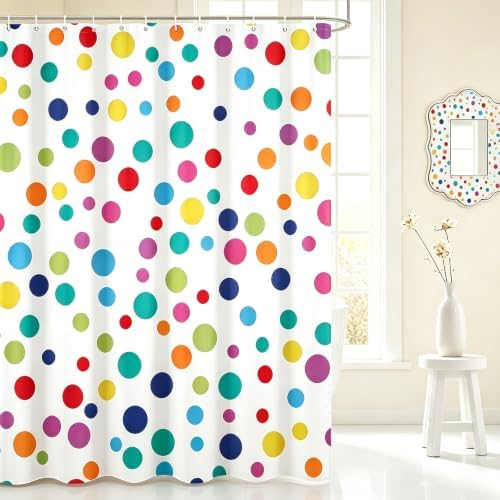 Colorful Polka Dots Shower Curtain, Kids Fun Bright Rainbow Waterproof Fabric Shower Curtain for Bathroom with Modern Abstract Geometric Bath Curtain Decor with Hooks, Machine Washable, 36''Wx72''L