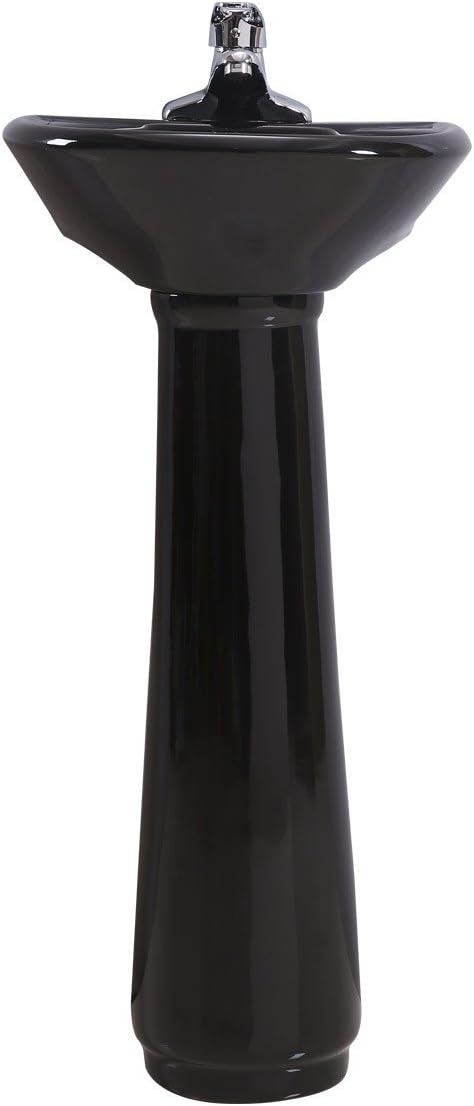 Renovators Supply Manufacturing Ondine 16" W x 34" H x 14.5" Proj. Glossy Black Pedestal Sink, Vitreous China, with Overflow and 4 in. Centerset Faucet Holes