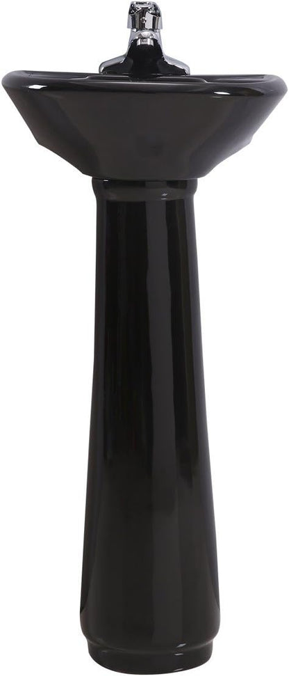 Renovators Supply Manufacturing Ondine 16" W x 34" H x 14.5" Proj. Glossy Black Pedestal Sink, Vitreous China, with Overflow and 4 in. Centerset Faucet Holes