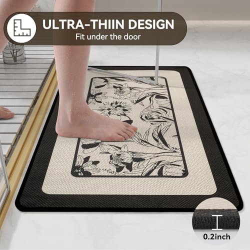 YDKGL Bath Mats for Bathroom, Non Slip Thin Bathroom Rugs, Black 24x35