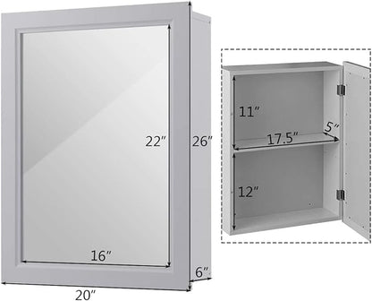 LDAILY LUARANE Bathroom Medicine Cabinet with Mirror, Wall Mounted Mirror Cabinet with Adjustable Shelf, Storage Organizer Cabinet for Bathroom Room Living Room Entryway (Grey)