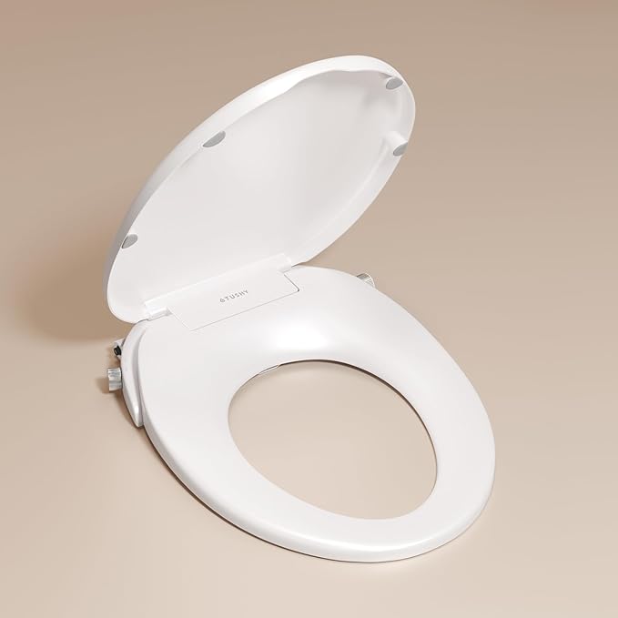 TUSHY Oasis Non-Electric Warm Water Bidet Seat (Round) | Self-Cleaning Dual Nozzles, Adjustable Temp & Pressure | 10-Min DIY Install, Soft-Close Lid, Sleek Design, Spa-Like Comfort, Platinum Knob