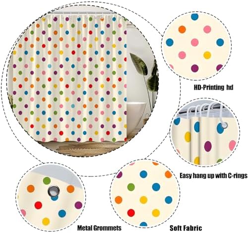 Polka Dot Shower Curtain Colorful Retro Cute Spot Vintage Fabric Decorative Bathroom Curtains with Hooks,70" Wx75 H