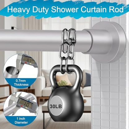 YNL Silver Shower Curtain Rod 32-64 Inch(2.7-5.33ft), Non-Slip, Never Rust, Stainless Steel No Drill Spring Tension Shower Rod, Adjustable Long Curtain Rod for Bathroom Window