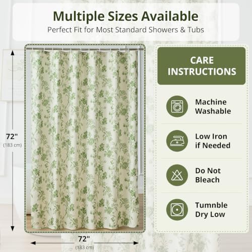 Warmstar Farmhouse Shower Curtain,Green Floral Shower Curtain for Bathroom Linen Look Vintage Shower Curtain with Weighted Hem,72" W x 72" L