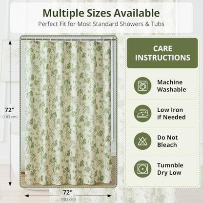 Warmstar Farmhouse Shower Curtain,Green Floral Shower Curtain for Bathroom Linen Look Vintage Shower Curtain with Weighted Hem,72" W x 72" L