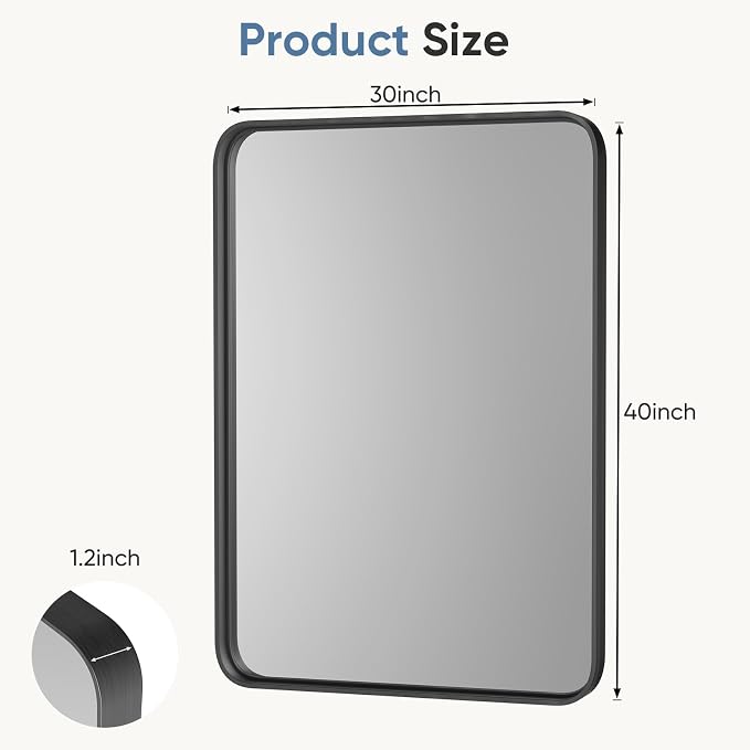 DUMOS 30"x40" Wall Mirror, Bathroom Mirrors for Over Sink, Black | Tempered Glass & Anti Rust Metal Frame, Decor for Entryway, Living Room, Bedroom, Vanity