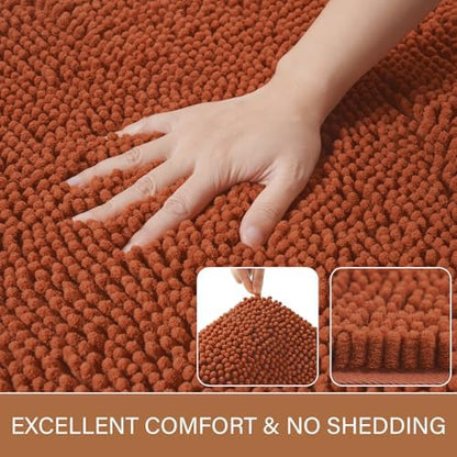 LOCHAS Luxury Bathroom Rug Shaggy Bath Mat 24 x 60 Inch, Burnt Orange