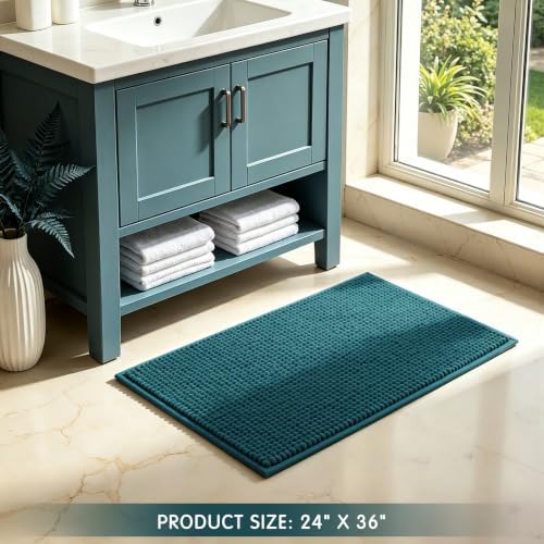SUBRTEX Bathroom Rugs, 24" x 36" Chenille Bath Rug Soft Short Plush Bath Mat Soft Shower Mat Water Absorbent Shower Mat Quick Dry Machine Washable, Teal