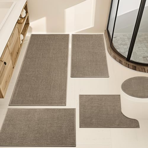 YIHOUSE Bathroom Rugs Thin Bath Mat Sets 5 Pieces Quick Dry,Brown