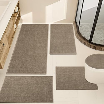 YIHOUSE Bathroom Rugs Thin Bath Mat Sets 5 Pieces Quick Dry,Brown