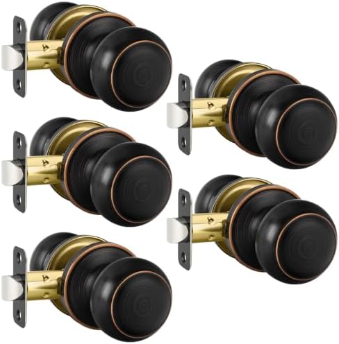 Haidms 5 Pack Oil Rubbed Bronze Passage Door Knobs, Bronze Closet Door Knobs, Passage Doorknobs Interior for Closet or Hall, Hallways