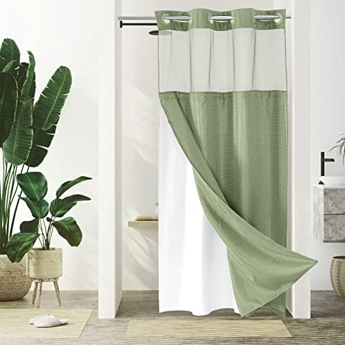 Gibelle No Hook Cloth Green Shower Curtain with Liner, 36x74