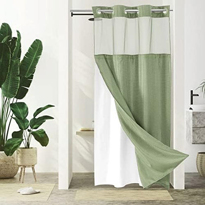 Gibelle No Hook Cloth Green Shower Curtain with Liner, 36x74