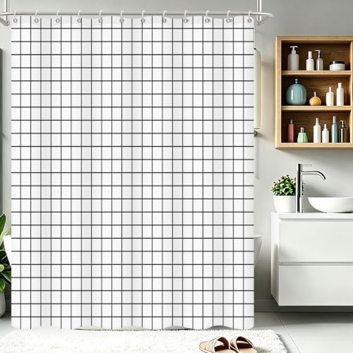 Modern Black and White Grid Shower Curtain, 36" W x 72" L