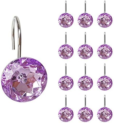 12 Pcs Bling Rhinestones Shower Curtain Hooks Bathroom Rolling Hooks